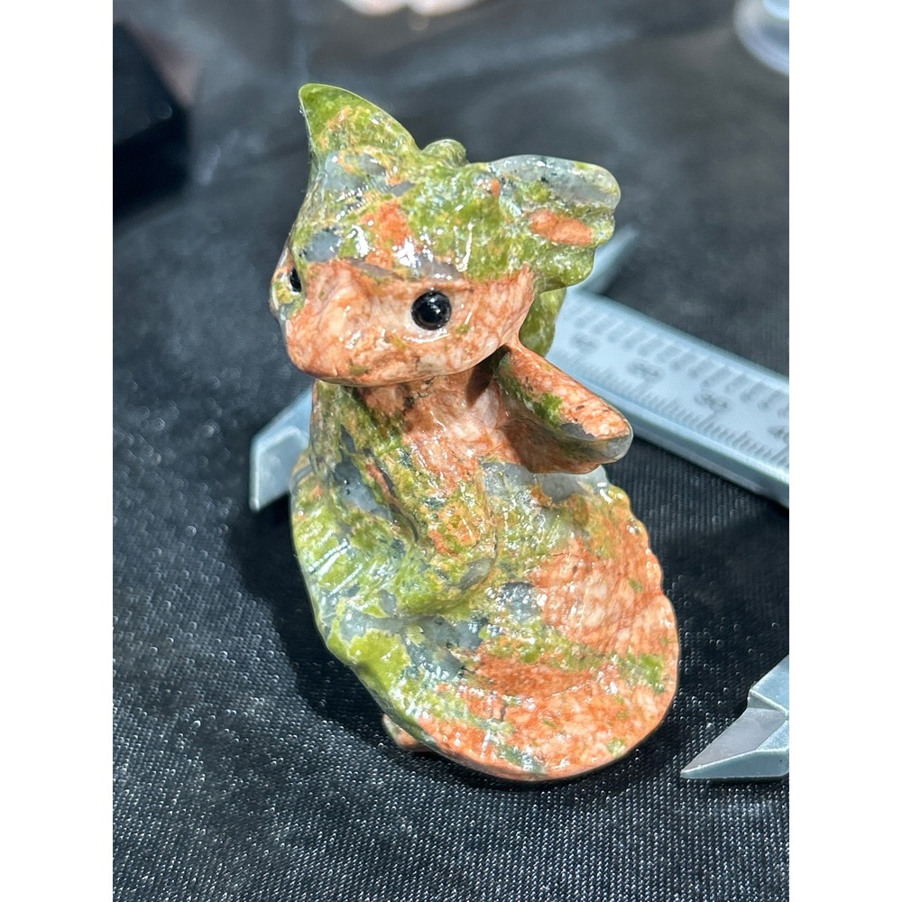 Unakite Baby Dragon Figurine Hand Carved Stone Mini Sculpture - Picture 2 of 5
